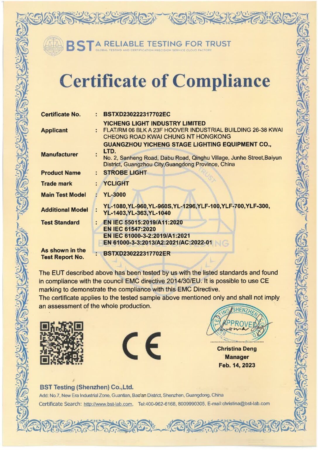 Strobe Lights CE-EMC Certificate