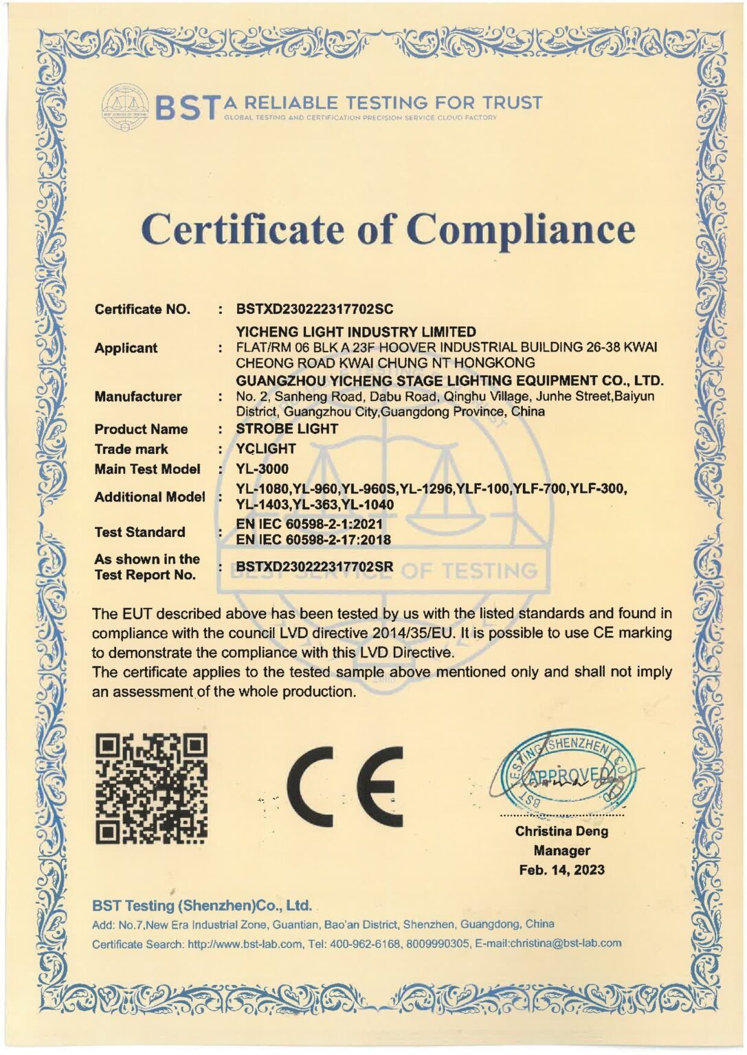 Strobe Lights CE-LVD Certificate